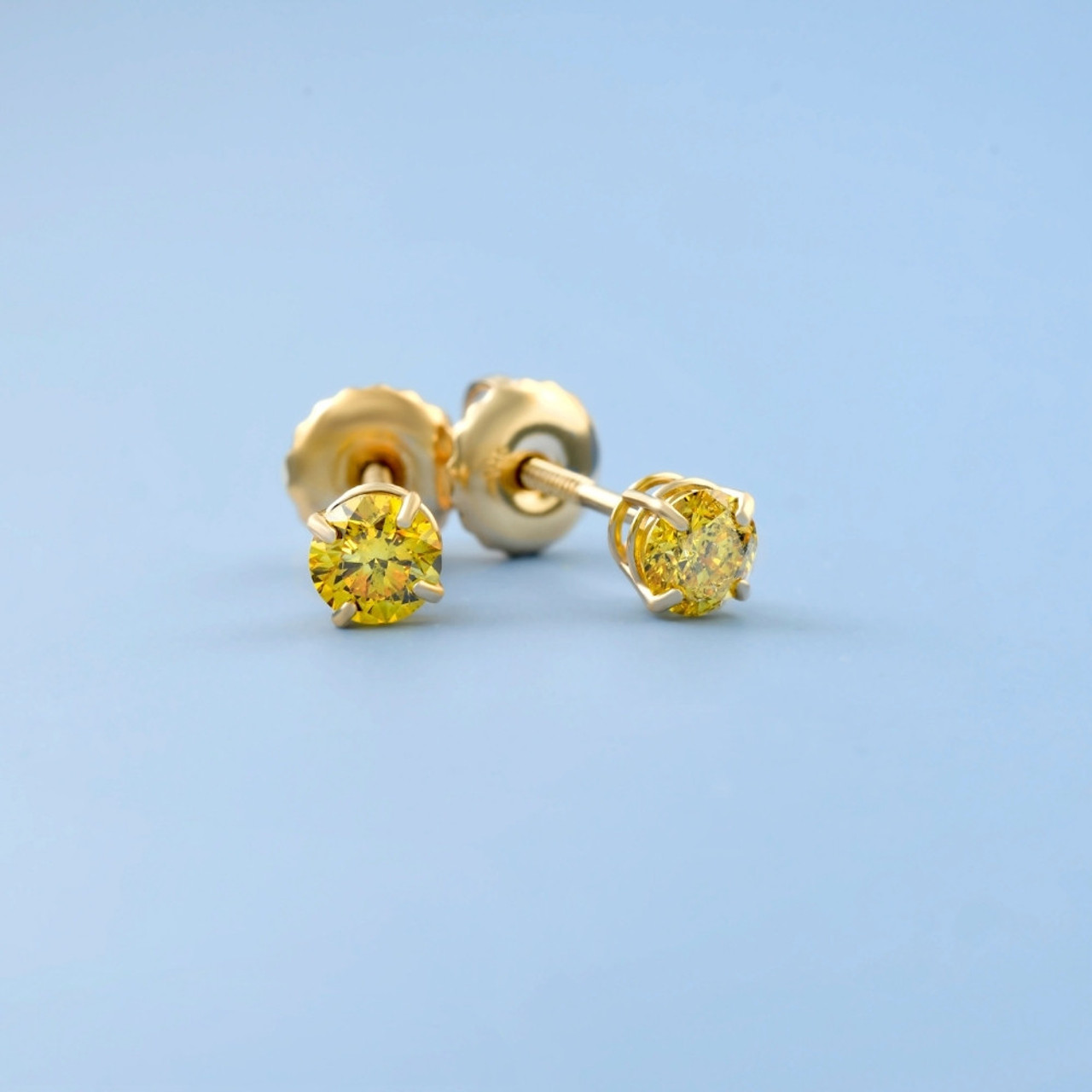 1/2ct Fancy Yellow Diamond Studs 14K Yellow Gold Screw Back Lab Grown  Earrings (Yellow, SI)